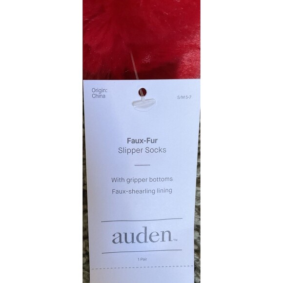 NEW With Tag ! Auden Women Faux Fur Slipper Socks Red Size Small (5-7) - Picture 5 of 6